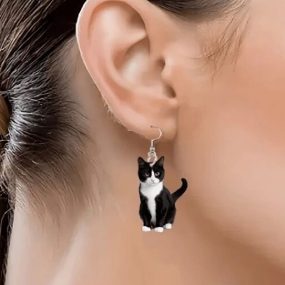 3for$20 1pair Cute Black & White Cat Ear Acrylic Earrings: Adorable Cartoon